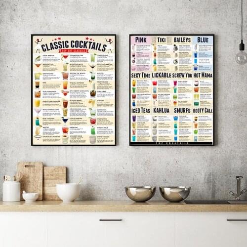 Classic Cocktails Drink Recipe Guide Posters and Prints Kitchen Wall Decoration Canvas Painting Modern Bar Pub Restaurant Decor