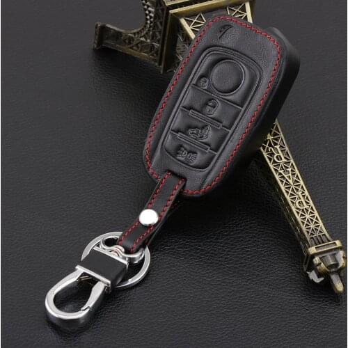 Leather Case Cover Holder For Fiat 500 500L Brava Panda Punto Remote Flip Key 3B