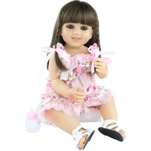 55cm Full Silicone Body Reborn Baby Girl Doll Toys Like Real Long Hair Princess Dress Up Boneca Kid Birthday Present Gift