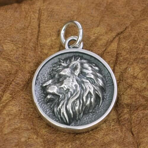 925 Sterling Silver The Lion King Pendant Charms Round Animal Pendant TA189 JP