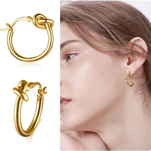 Small Knoted Hoop Earrings for Women Girls Charm Stainless Steel Gold Color Dainty Circle Ears Jewelry