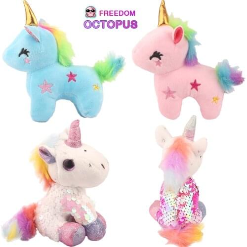 Fashion Cute Unicorn Plush Stuffed Doll Toys 13cm Colorful Unicorn With Sequins Hand Puppet Toy For Girls Best Gift
