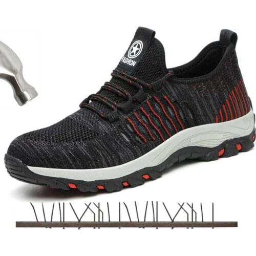 Mens Steel Toe Work Boots Light Breathable Outdoor Construction Safety Shoes Puncture Proof Anti-smashing Mesh Shoes For Men