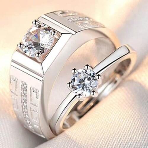Mens silver ring shiny crystal adjustable size fashion gift engagement wedding high quality jewelry men and women set ring anel