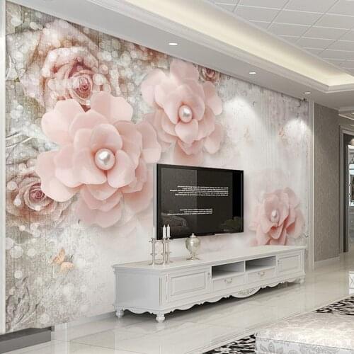 Custom Mural Wallpaper Papel De Parede 3D Stereoscopic Pearl Pink Flowers European Style Living Room TV Background Wall Painting