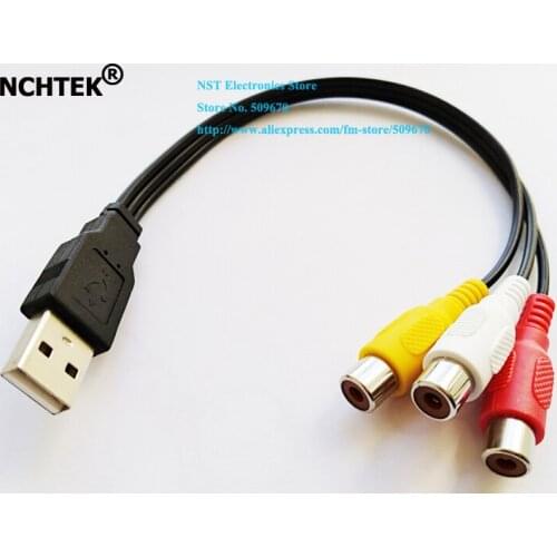 NCHTEK USB 2.0 A Male to 3 RCA Female Audio Video AV Adapter Cord Cable 25CM/Free Shipping/2PCS