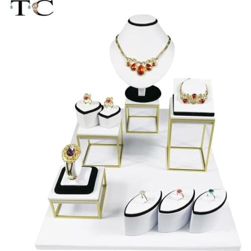 Stainless Steel White Black PU Leather Jewelry Ring Necklace Display showcase Jewellery Display Bracelet Stand Holder 55*37*30cm