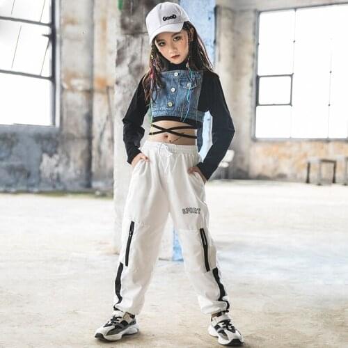 New Hip Hop Dance Costumes Kids Black Sweatshirt Hiphop Pants For Girls Jazz Ballroom Dance Costume Clothes Stage Outfits SL2382