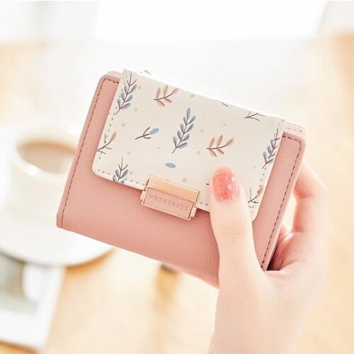 Brand New Fashion Women Wallet Small Short Fold Purse Printing Contrast color Female Coin Purse Multifunction Coin Pocket
