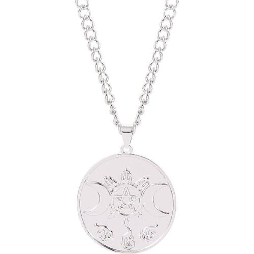 Ancient Symbol Moon Five-pointed Star Mountain Solomon Necklace Silver Color Popular Simple Style Necklace Men Women Party Gifts