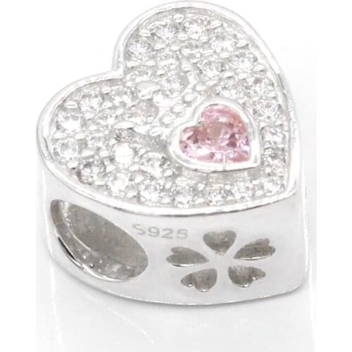 Heart-shaped charm 925 sterling silver fall in love romantic CZ beads fit bracelet bracelet necklace female fashion jewelry