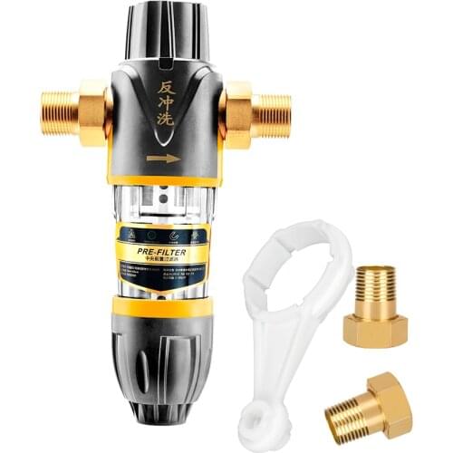 Central Sediment Water Filter Whole House Pipe PreFilter Water Purifier 40um Siphon Backwash 3T/h Brass 1" MNPT + 3/4" FNPT