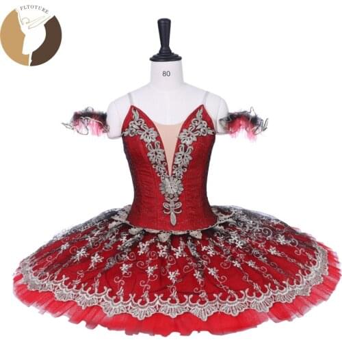 Fltoture CT9203 Professional Ballet Tutu Red Color Pancake Tutus 10 Layers Hard Tulles Ballet Stage Costumes Don Quijote Tutu