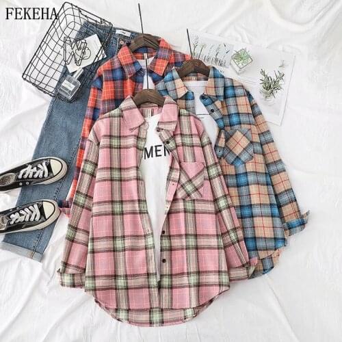 Plaid Shirts Womens Blouses And Tops Long Sleeve Checked Loose Female Clothes Outwear New Arrivals