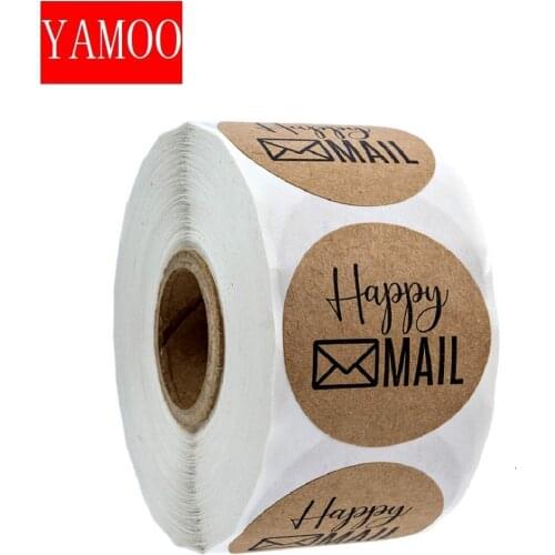 Happy Mail Stickers1 inch circle Kraft Thank you stickers for small business shipping envelope Packaging Label Sticker