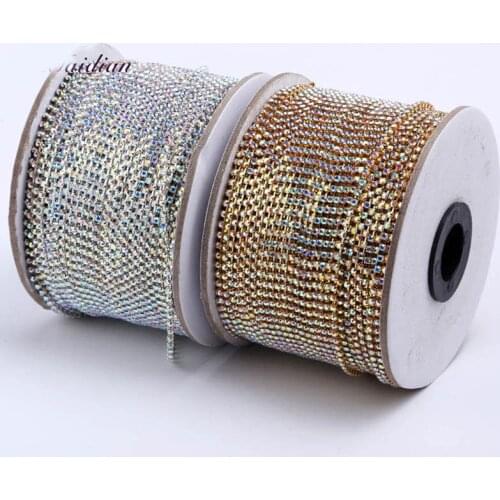 Crystal AB Rhinestone Chain DIY Sew On Gold Base Density Trim Metal Cup Chains Accessories ss6 10yards/lot