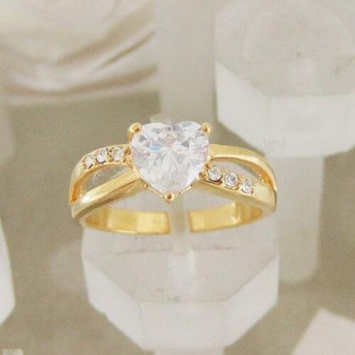 LADY YELLOW GOLD SOLID GP WEDDING BAND RING HEART STONE WIDTH 6MM 0.24" SZ 7 8 /GREAT GIFT