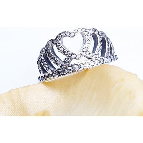 925 Sterling Silver Clear CZ Hearts Crown Silver Rings Women Fits European Women Jewelry DIY Jewelry Making