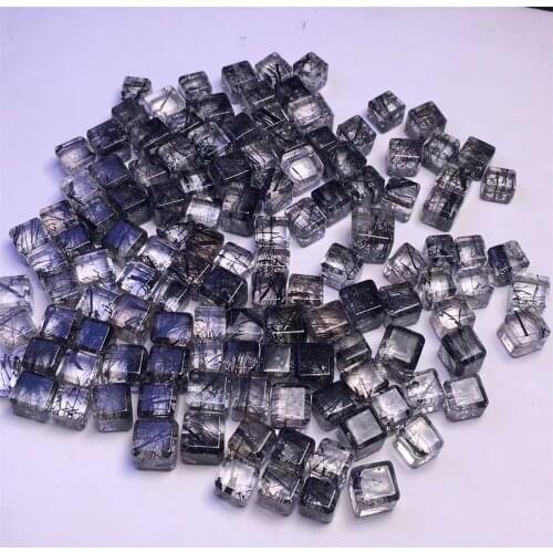 Natural Stone Black Rutilated Quartz Small Cube Pendant Sugar Shape Home Decoration Ornament Crystal Gift Fashion Jewelry