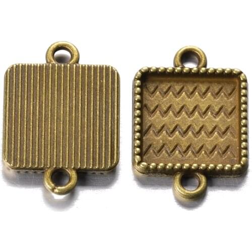 10pcs/lot 10mm Square Connector Cabochons Cameo Bases Bezel Trays For Pendant Necklace DIY Jewelry Making Findings Accessories