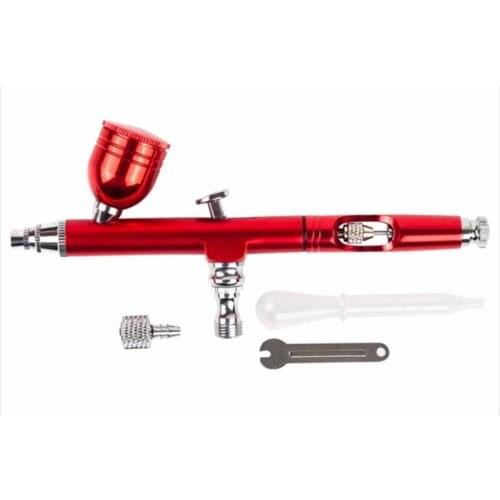 Airbrush Tool Dual Action Gravity Feed 0.m Nozzle Spray Airbrush Nail Art Paint Tattoo Tool With Wrench Straw Red