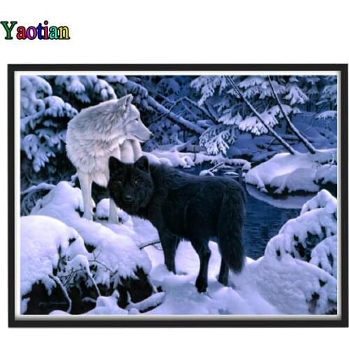 5D Diy Diamond Painting Full Drill Snow White and Black Wolf Diamond Embroidery Cross Stitch Kit Mosaic Handicraft Home Decor