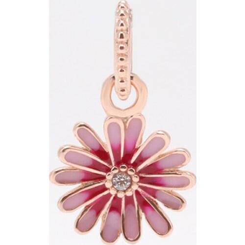 Bewill Pink Daisy Pendant Beautiful Flowers Spring And Summer New Fashion Daisy Pendant Necklace Fit Original Beads Charms