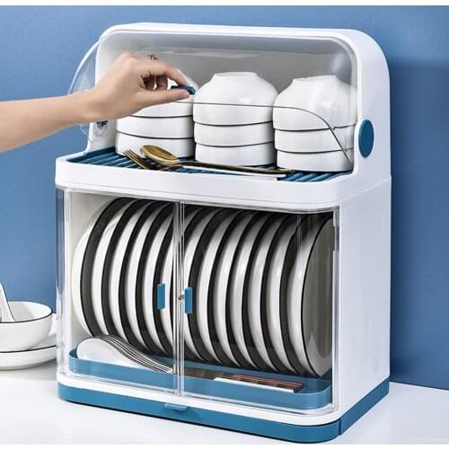 Household Cupboard Plastic Draining Bowl and Dish Shelf Kitchen Cutlery Storage Box Bowl Rack with Lid Double and Single Layer