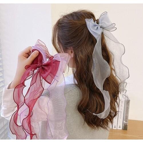 Red Bow Long Ribbon Hairpin Korean Fashion Lace Braided Hair Accessories