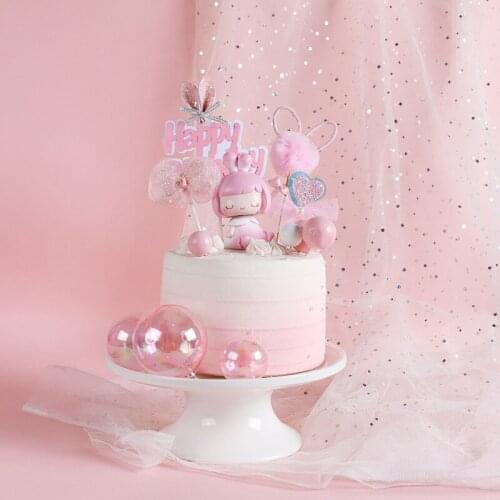 Baking Cake Decoration Small Fresh and Cute Rabbit Ears Net Yarn Bow Plug-in Birthday Cake Plug-in Birthday Decoration