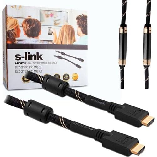 HDMI CABLE 60 METERS S-LINK SLX-2760 (1.4V) ÇİPSETLİ + DOUBLE FILTERED