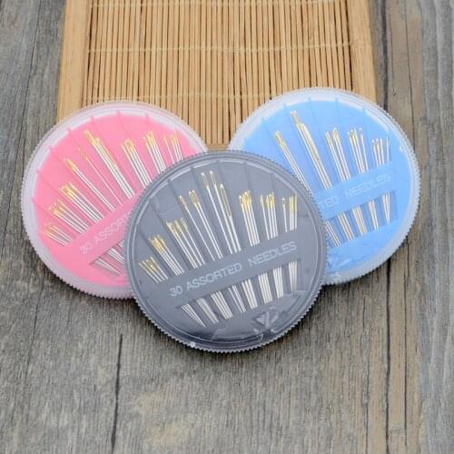 30Pcs/Set Leather Hand Sewing Needles Gold Eye Needle Embroidery Tapestry Home Wool DIY Sewing Accessories Disc Mounted