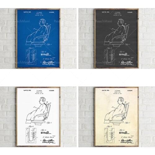 Imprimé de brevet d'art de mur de barbier. Vintage Apron Art Poster Coiffeur Cadeau Barber Shop Decor Blueprint Wall Art Hair St