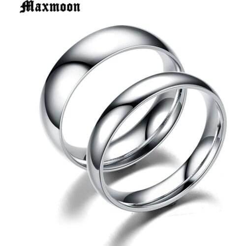 Maxmoon Silver Color Color Smooth Finger Ring for Woman Man Wedding Jewelry 316L Stainless Steel Top Quality Never Fade