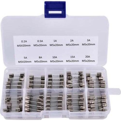 100pcs/lot Set Kit 5x20mm Fuse Assorted Kits Diy Quick Blow Glass Tube Fast-blow Glass Fuses 0.2a-20a