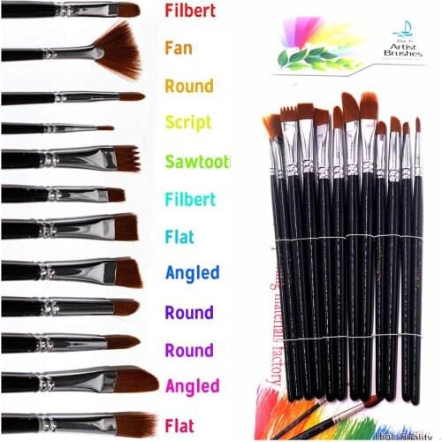 12 PCS Professional Paint Brush Set Nylon Hair Watercolor/Craft/Face Paints