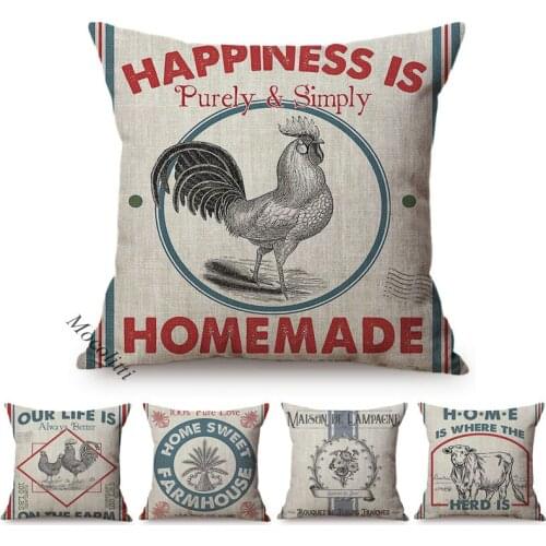 Nordic Farm Animal Cushions Cover Cock Cow Farmhouse Poster Pencil Drawing Cotton Linen Decorative Bed Sofa Pillow Cases Cojines