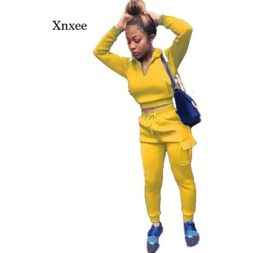 Autumn and Winter Sportswear Ladies Suit Zipper Long-Sleeved Short Sweatshirt and Drawstring Jogging Sweatpants Casual Wear