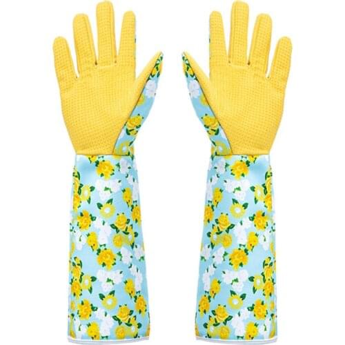 Coated Palm Green Floral Pattern Flower Type Scrub Cleaning Gloves Long Cuff 45x15x1cm DIY Garden Silicone Material 1 Piar