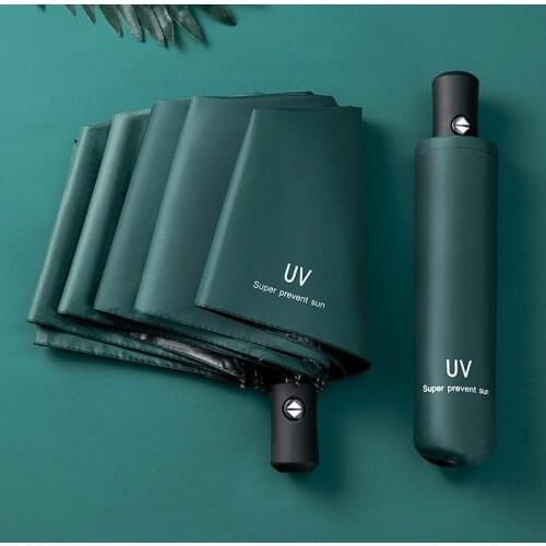 Fully automatic women sunny and rainy umbrella black coating sunscreen and UV protection three folding windproof strong umbrella