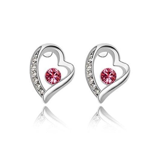 QiLeSen Fine jewelry 925 sterling silver suitable for ladies wedding earrings, Crooked heart rose Red earrings YW116