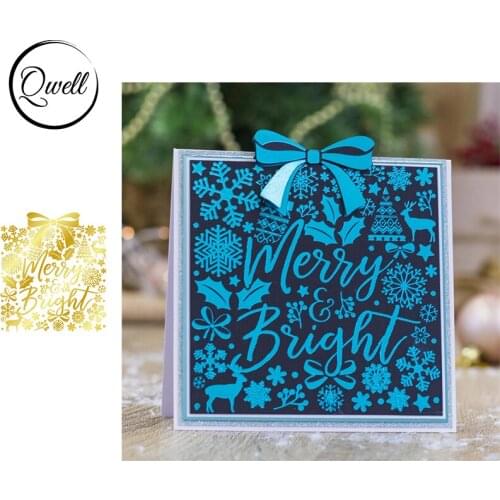 QWELL Hot Foil Plate Merry Bright Words Deer Holly Leaves Snowflake Star Ornament DIY Craft Paper Cards Scrapbooking Making 2020