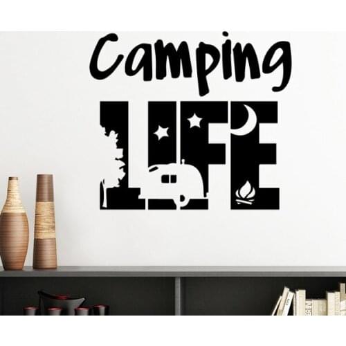Camping Life Car Tree Moon Night Pattern Silhouette Removable Wall Sticker Art Decals Mural DIY Wallpaper for Room Decal