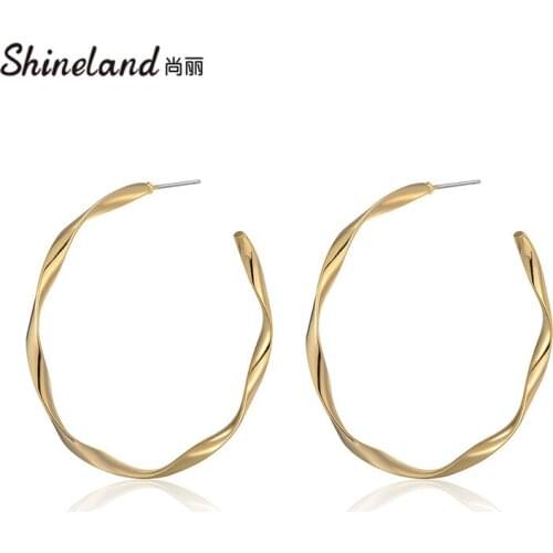 Shineland Stud Earrings For Women Round Design Elegant Earrings Circle Brincos Gift Jewelry Wedding 2021 Fashion