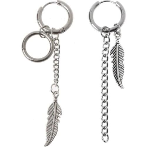 Y166 12 Pairs Titanium Steel Statement Kpop Korean Fashion Cross Feather Earrings Set Chain Dangle Hoop Earrings Kit Unisex