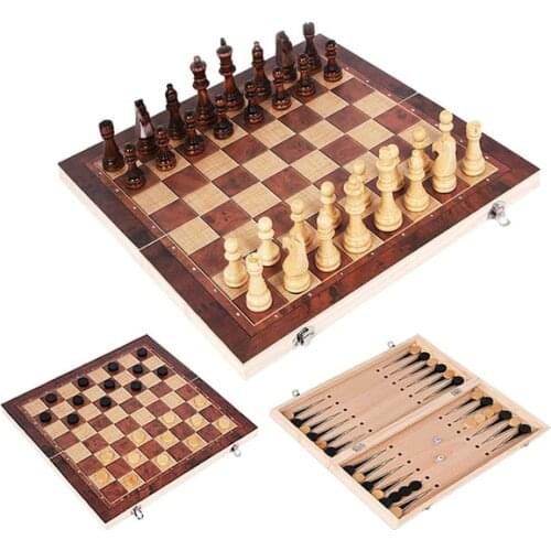 Super Magnetic New Design Wooden Chess Backgammon Checkers 3-Piece Chess Travel Entertainment Set Wooden Chess Piece Chessboard