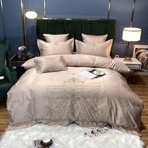 Svetanya Dark Golden European Baroque Embroidery Silk Cotton Bedlinens Print Bedding Set Sheet Pillowcase Duvet Cover
