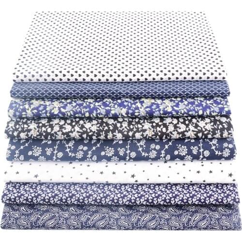 Booksew Navy Blue Floral Style 100% Cotton Plain Cloth Patchwork Fabrics For Sewing Handmade DIY Craft Needlework Per Half Meter