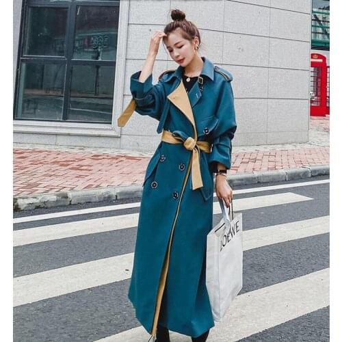 Women Trench Coat Windbreaker Blue Double Breasted Korean Style Lady Office Coat With Belt Female Outerwear Spring New
