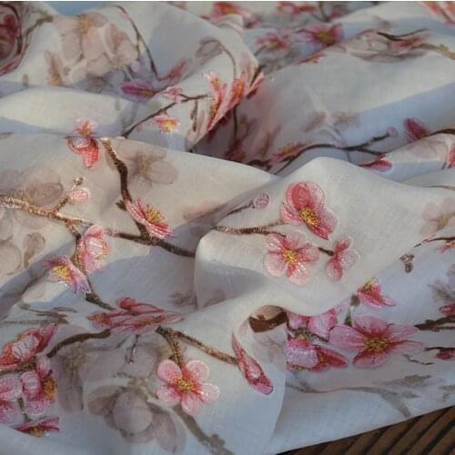 High grade ramie fabric pastoral embroidery tissu Summer thin clothing dress tissus